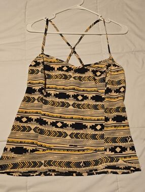 Volcom Black, Yellow & Cream Striped Tank Top